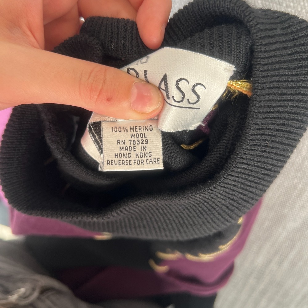 Vintage Bill Blass Sweater Dress Womens 10 P Black Purple Wool Knit Button Front - Picture 9 of 10